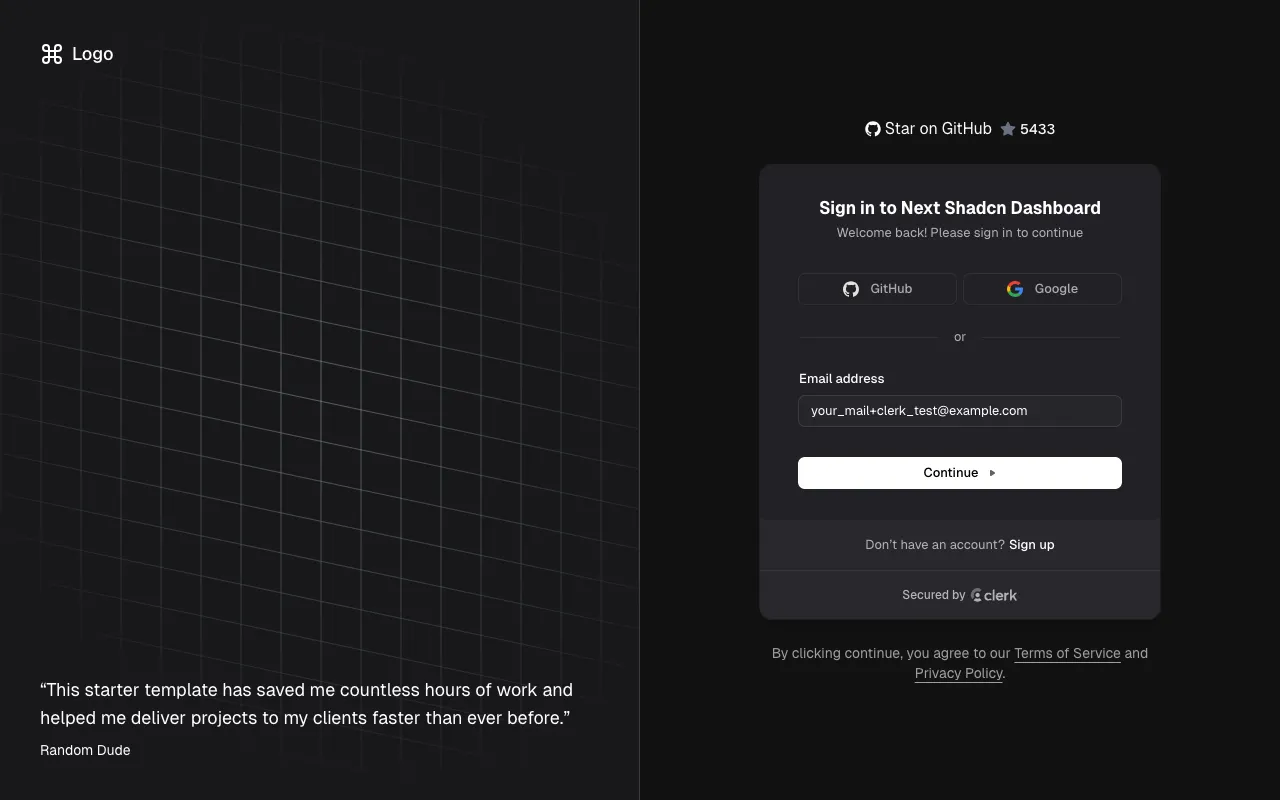 next-shadcn-dashboard-starter - Screenshot preview