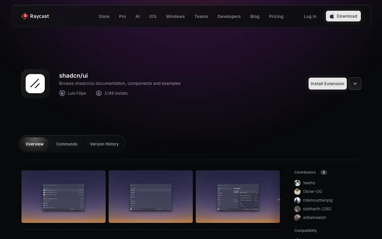 raycast-shadcn - Screenshot preview