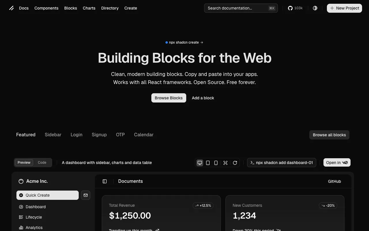 shadcn-blocks - Screenshot preview