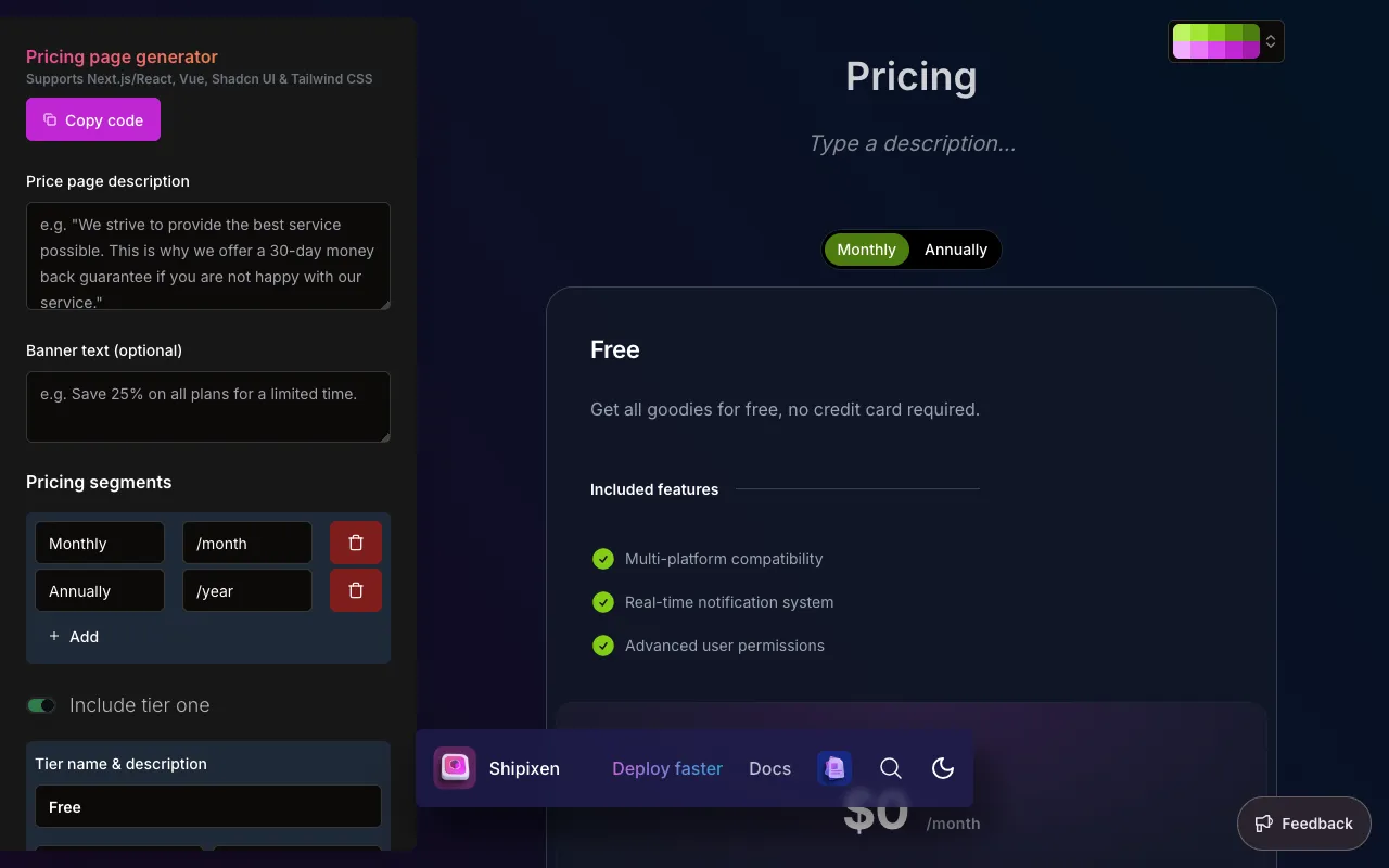 shadcn-pricing-page-generator - Screenshot preview