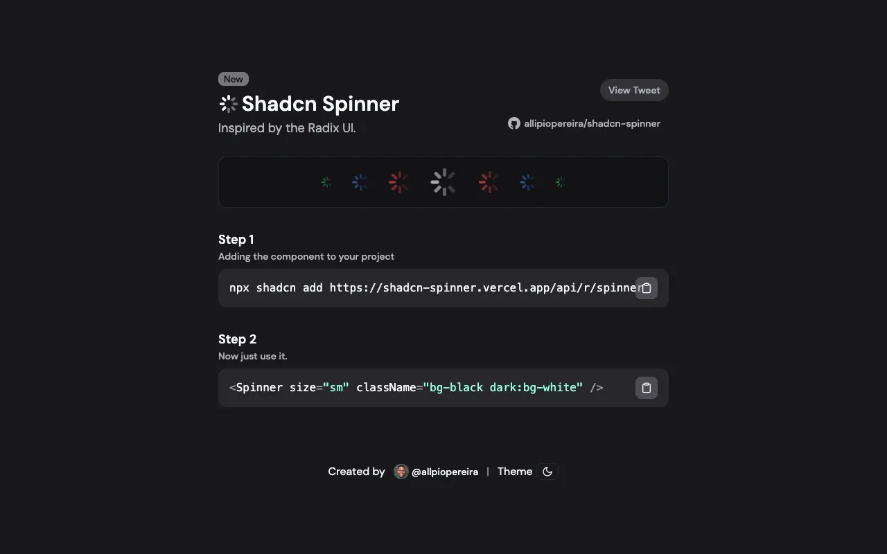 shadcn-spinner - Screenshot preview