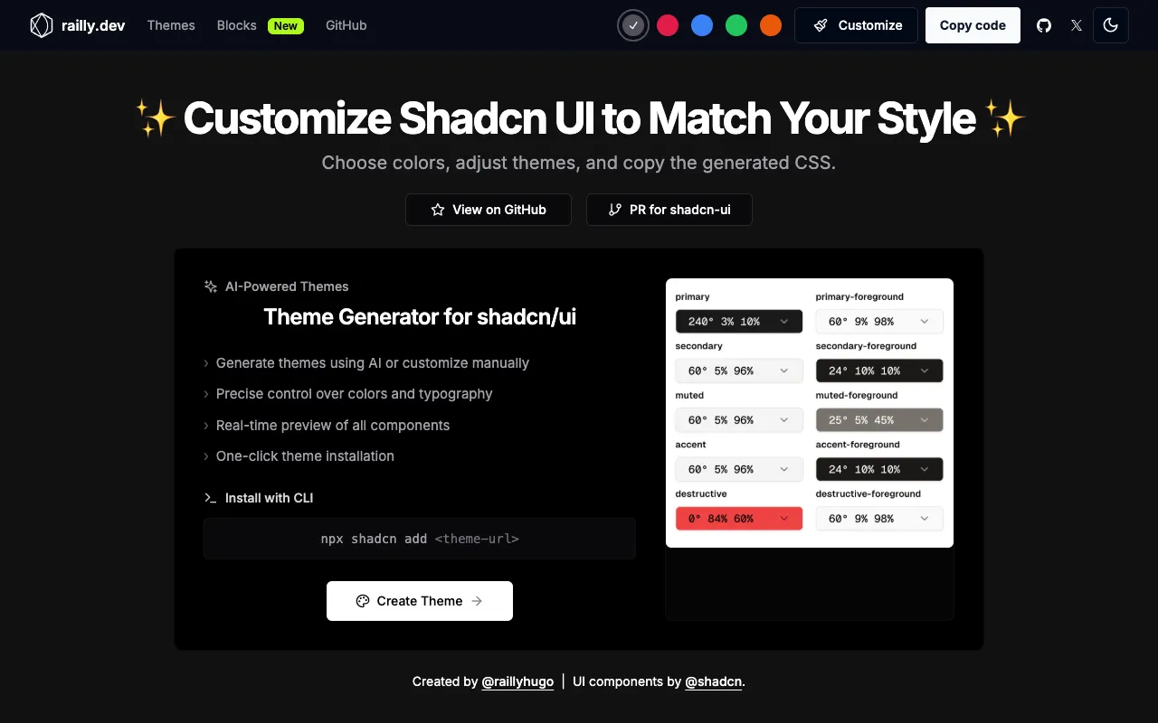 shadcn-ui-customizer - Screenshot preview