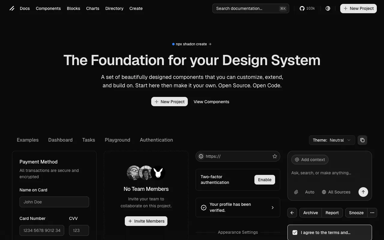 shadcn/ui - Screenshot preview