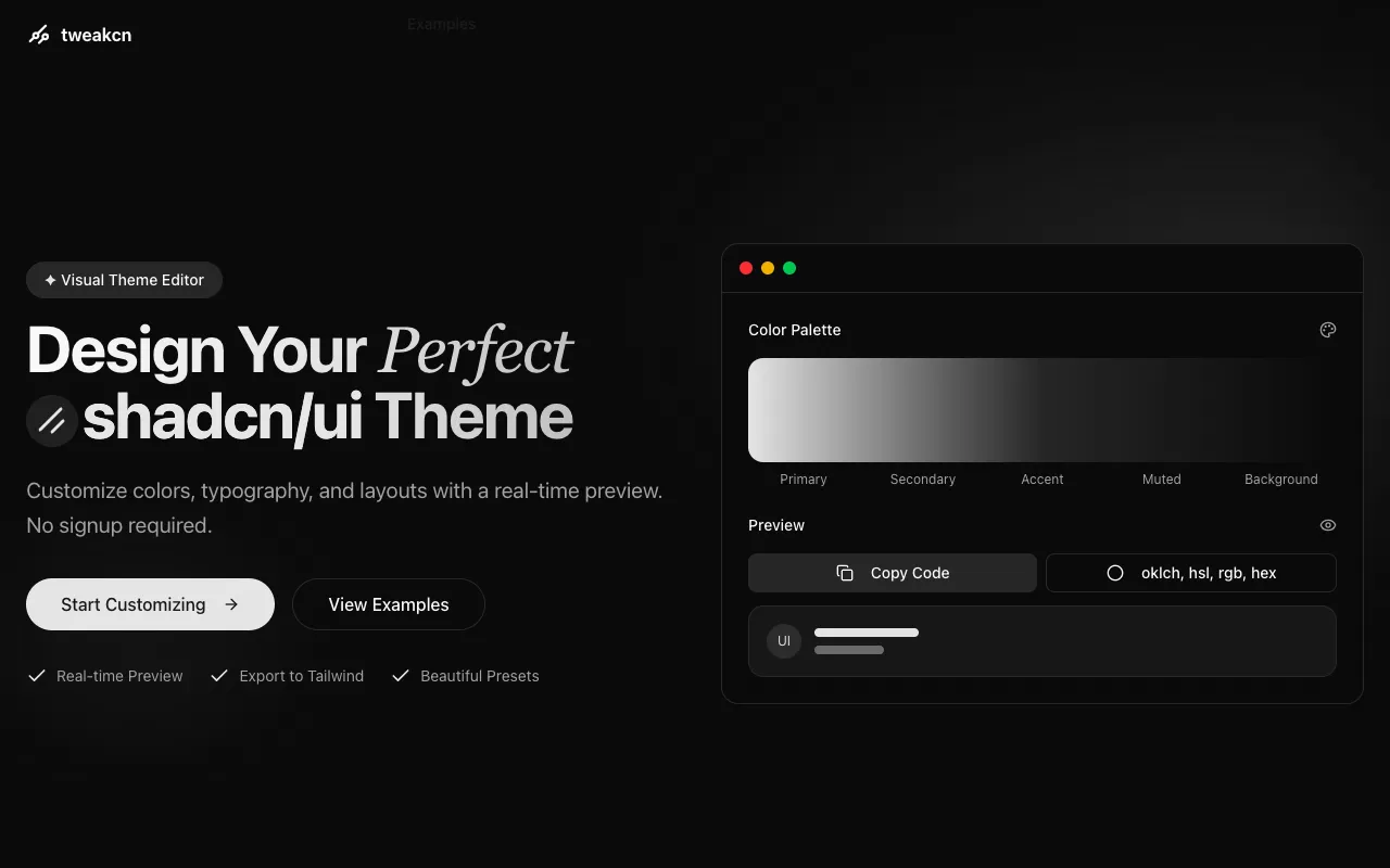 Tweakcn - Screenshot preview
