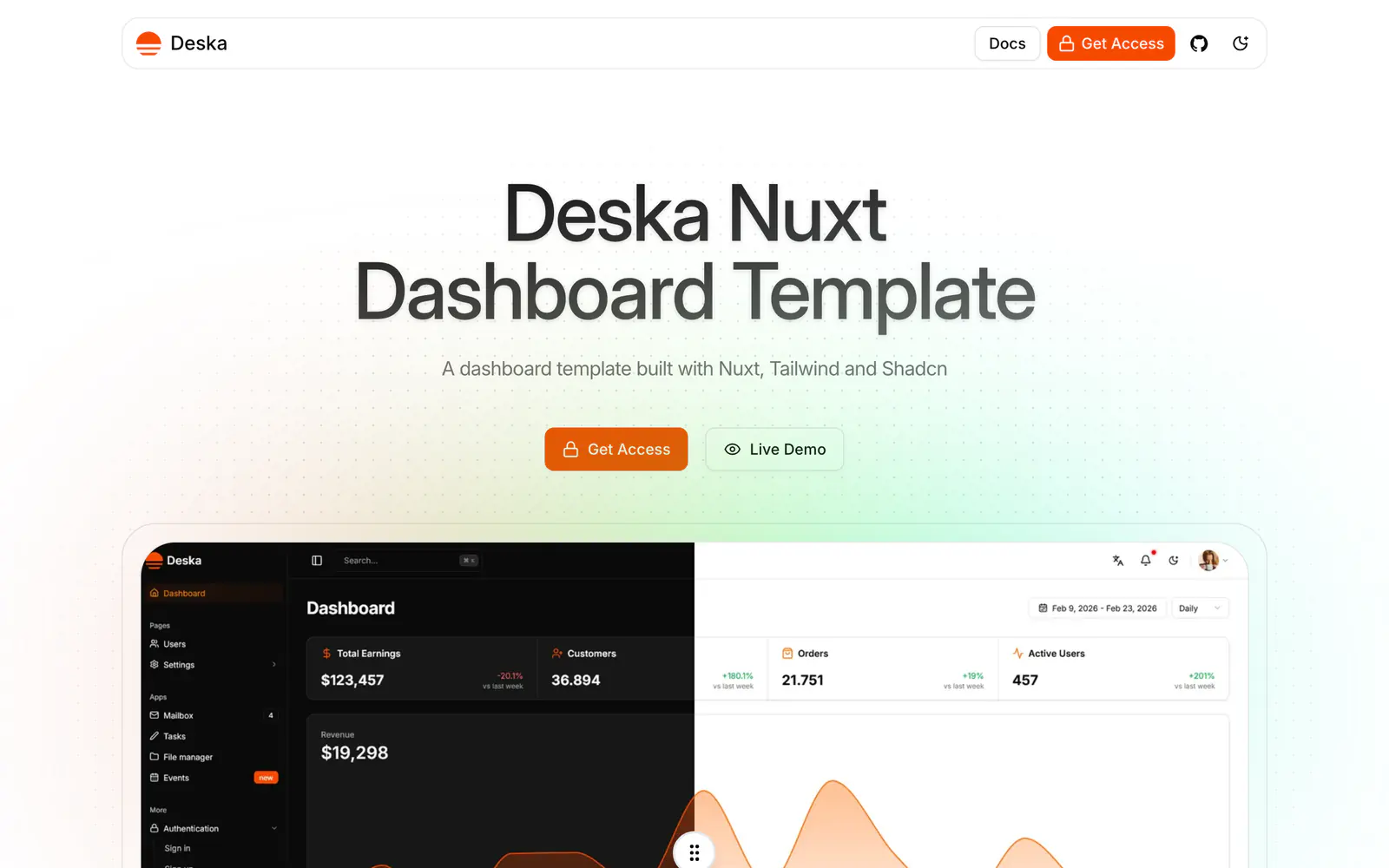Deska: A Nuxt Dashboard Template with shadcn-vue