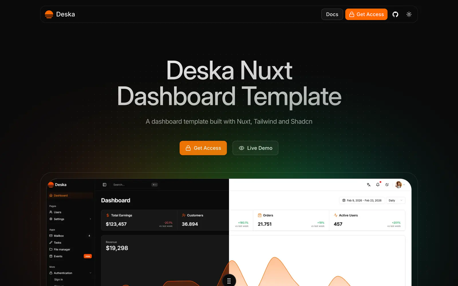 Deska: A Nuxt Dashboard Template with shadcn-vue